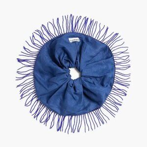 GANNI fringed bead-embellished linen hair tie blue/indigo